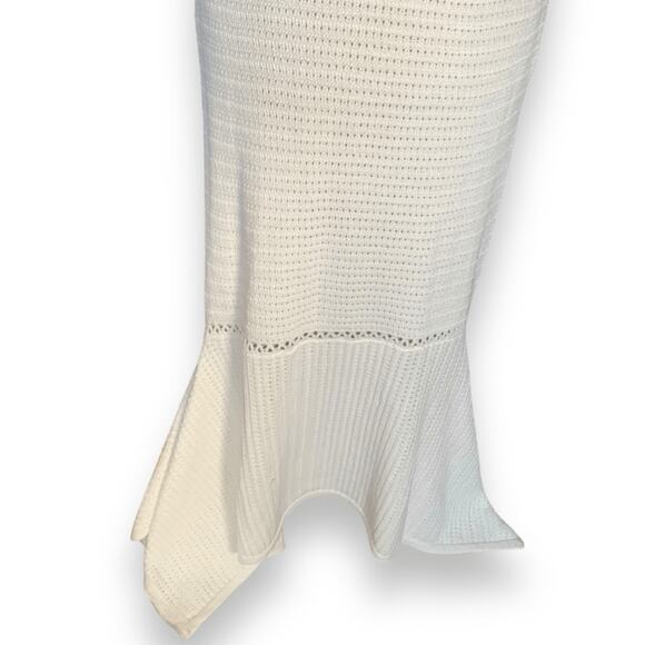 Scoop White Knit High-Low Mermaid Hem Flowy Dress Crochet Cutout Detail Maxi - Picture 4 of 9